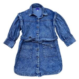 Future Collective Kahlana Barfield Brown Acid Wash Denim Puff Sleeve Dress 4